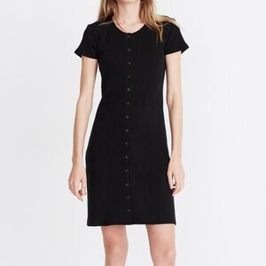 Madewell Black Ribbed Button Front Mini Dress A0580 size XS